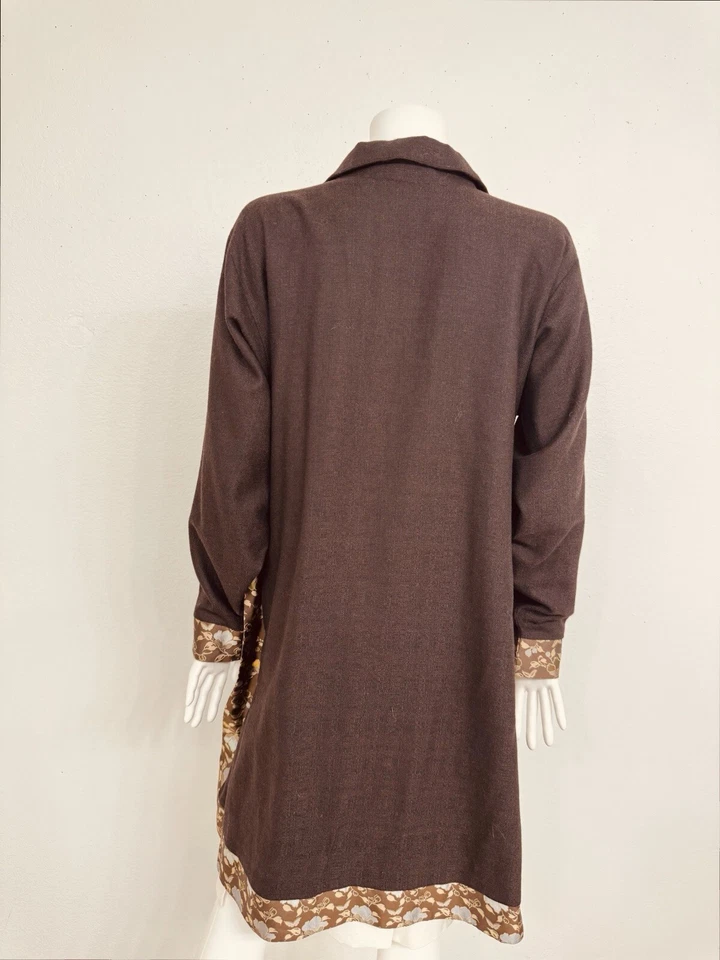 Abrigo Largo Eskandar Chocolate Marrón Cachemira Borde Seda Hecho en Inglaterra Se Ajusta a S/M Talla 0 Foto 3 de 4