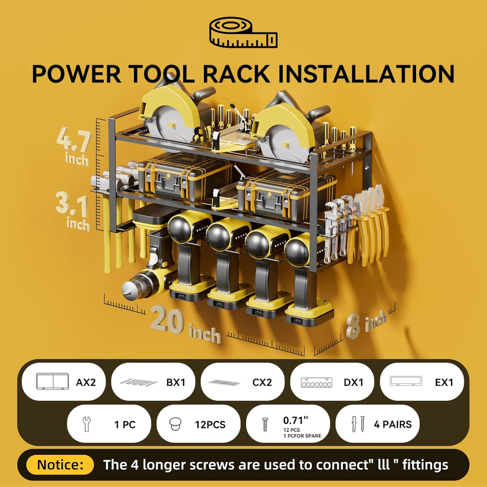 Wall Mount Heavy Duty Garage Storage Rack for Drills Cordless and Hand