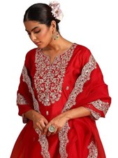 Women's Viscose Embroidered Straight Kurta Palazzo With Dupatta Set