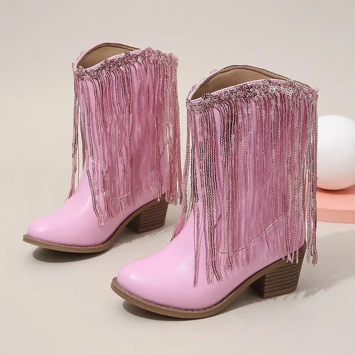 Girls Boots Autumn Winter Toddler Kids Princess Fashion Middle Calf Cowboys Boot - Imagen 18 de 30