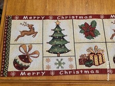 Merry Christmas tapestry table runner deer ornaments tree snowflakes 60 x 12