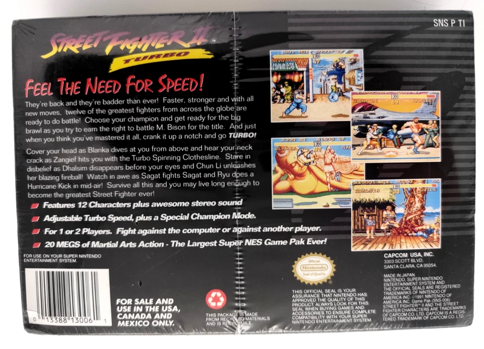 Street Fighter II: Turbo (Super Nintendo SNES, 1993) BRAND NEW Factory H-Sealed! - Image 2 of 4