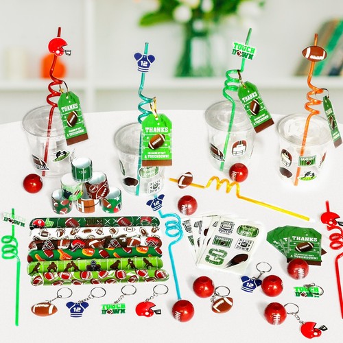 Football Party Favors 108 PCS Football Spinner Wristband Keychain Straws for Kid - Picture 4 of 5