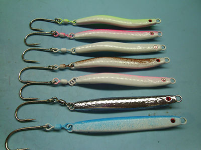 Painted bent eel jigs, sand eel, dart jigs, jig single hook 4-pack