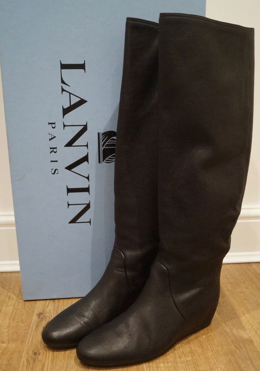 Andragende krøllet kål LANVIN PARIS Black Textured Leather Hidden Wedge Tall Knee Length Boots  40.5 UK7 | eBay