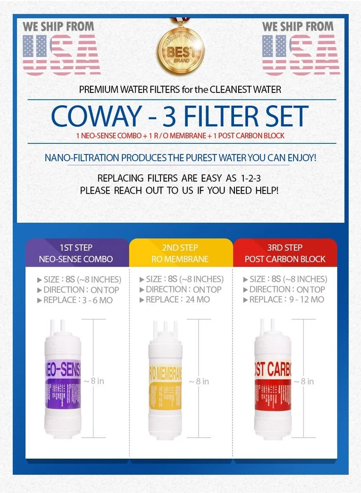 COWAY WATER 3 FILTER SET CHP-251L CHP-251 CHP-250 CHP-250L REPLACEMENT RO - Image 2 of 4