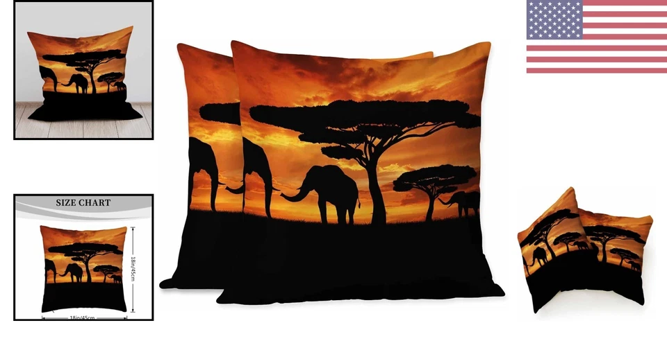 Black Silhouette Elephants Cushion Covers - Soft Fabric, 18x18 Inches, Pack of 2 - Image 2 of 4