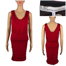 French Connection Womens Small Tank Dress Bodycon Red Crimson Rayon Scoop EUC