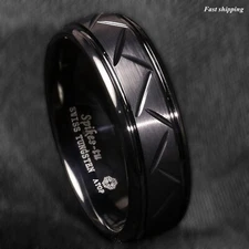 8/6mm Dome Black Warrior Brushed Center Tungsten Ring Bridal Band ATOP Jewelry