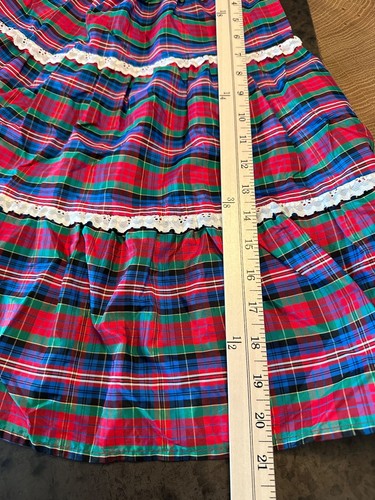 VTG SILK TARTAN PLAID HANDMADE RUFFLE TIER SKIRT GIRLS SZ 5 6 - Picture 5 of 7