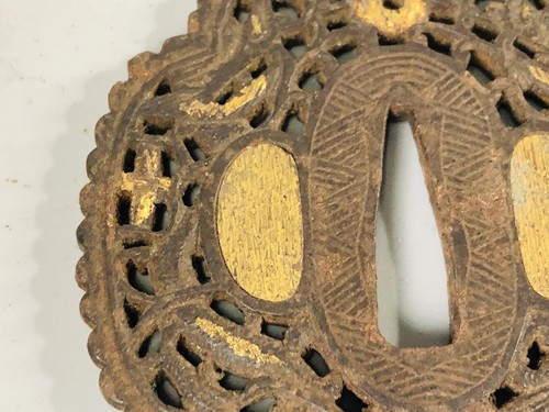 Y6908 TSUBA Iron Sword Guard openwork Inlay Japan samurai katana koshirae edo - Picture 6 of 12