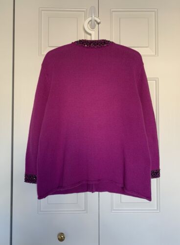 Talbots Woman Jewel Embellished Cardigan Sweater Cashmere Blend Knit Sz X Purple - Picture 8 of 11