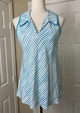 Josie By NATORI Vtg Blouse Size XS Blue White Striped Womens Sleeveless Top