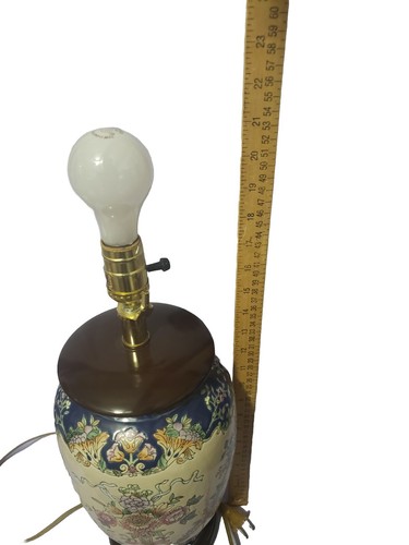 Asian Vintage Porcelain Blue, White and Pink Floral Pattern Table Lamp - Picture 10 of 10