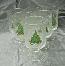 Indiana CRYSTAL ICE Christmas Tree Textured Warm Clear 6-5+" Footed Tumblers 2