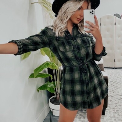 olive green plaid dress Olive Dress