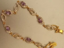 Gold Tone Bracelet Paj BB China Unk Stones 7" cond c pics