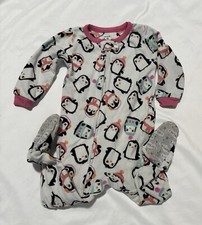 Carter's Christmas Penguins Fleece Sleeper Sz 18 Mon Girls Footed Pjs GREAT