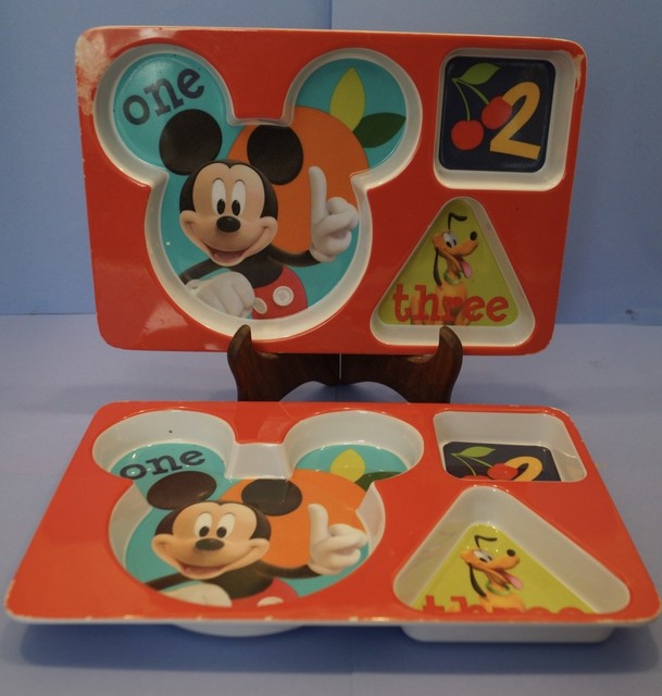 SET /2 DISNEY STORE MICKEY MOUSE 123 KIDS DIVIDED PLATES 113/8" x 75/