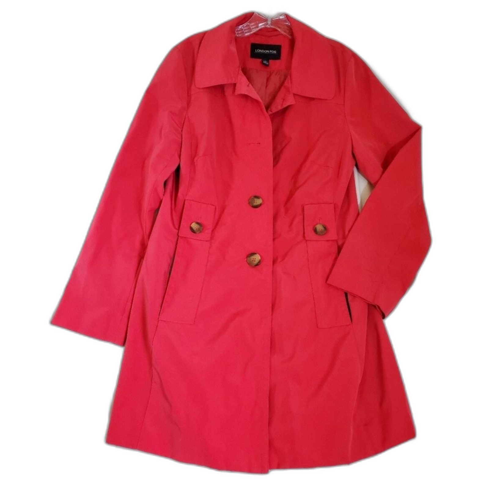 London Fog Womens Magenta Pink Lined Trench Raincoat in Medium