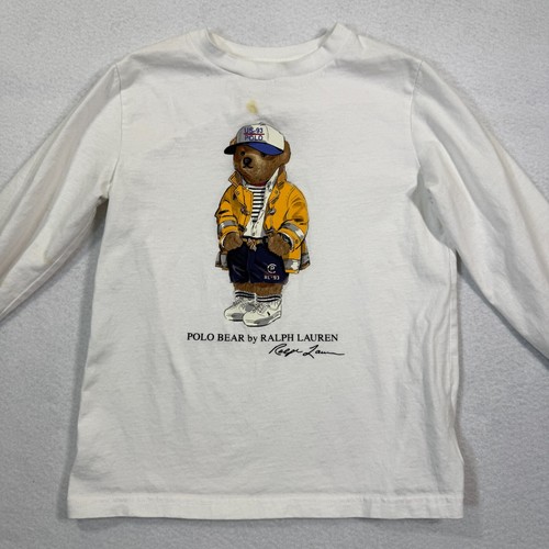 Polo Ralph Lauren Kids Shirt 6 White Long Sleeve Polo Bear Graphic
