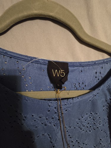 W5 Anthropologie Eyelet Top Cold Shoulder Womens Small Blue Tie Sleeve - Picture 3 of 10