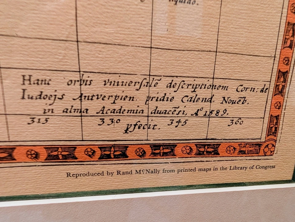 🔥THE WORLD MAP BY GERARD AND CORNELIS DE JODE 1589 REPRODUCED BY RAND M. FRAMED - Image 2 of 3
