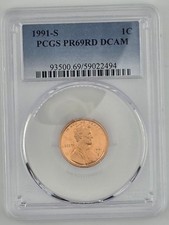 1991 S 1C Lincoln Cent Proof PCGS PR69RD DCAM Red Ultra Cameo Free Shipping