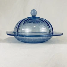 Vtg Indiana Glass Recollection Blue Federal Madrid Covered Butter Cheese Dish