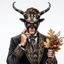 Krampus Goat Devil Horn Masquerade Party Halloween Mask -Black