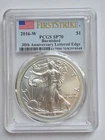 2016-W American Silver Eagle 1$ PCGS SP70 Burnished 30TH Anniversary Letter Edge