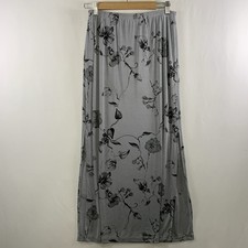 VTG Womens 90s Grunge Dark Floral Slinky Maxi Skirt Sz L Whimsigoth Side Slits
