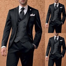 Business Men Suits Single Breasted Tuxedo Slim Fit Peak Lapel Jacket Vest Pants