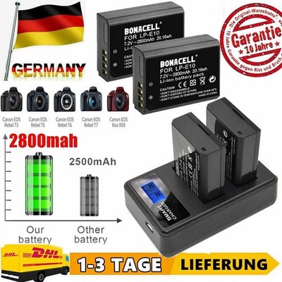 2X 2800MAh Akku Für Canon LP-E10 EOS 1100D 1300D 2000D Rebel T3 Akku +Ladegerät