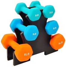 Set of 6 Neoprene Dumbbell Hand Weights, Set with Rack: 3/5/8 Pairs