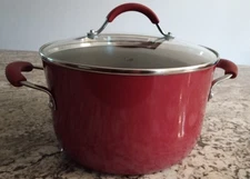 Rachael Ray Porcelain 6 Qt Stock Pot Non-Stick With Lid and Red Handles