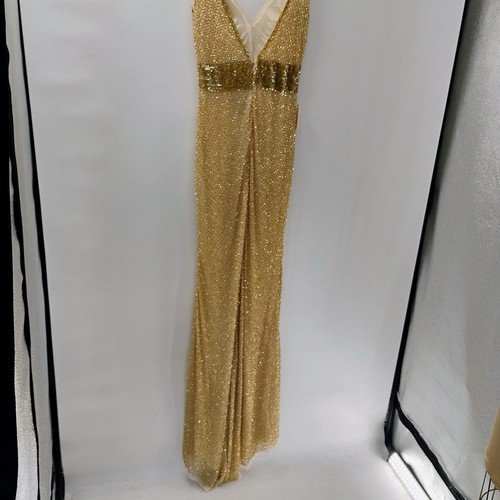 MAC DUGGAL Glam Goddess Gold Beaded Sultry V-Neck High Slit Gown Size 6 US - Picture 9 of 16