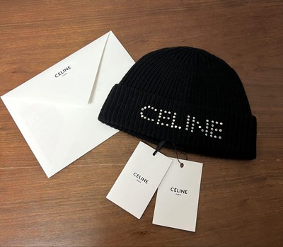 Brand New with Tags and Receipt Copy CELINE Studded Logo Knit Hat Beanie