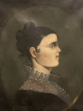 Antique 19th Century Pair of Primitive Folk Art Portrait Paintings