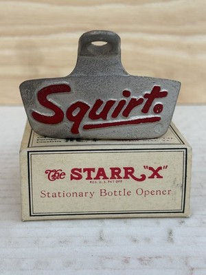 Vintage Squirt Starr  X  Stationary Bottle Opener w/ Original Box & Screws NOS