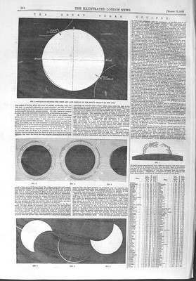 Original alter antiker Druck 1858 Sonnenfinsternis Mond Sonne Astronomie 19.