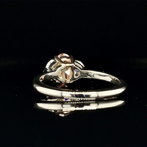 Fancy Vivid Oval Pink Diamond Lab Grown Ring W 2 Half Moons In Platinum - Picture 5 of 7
