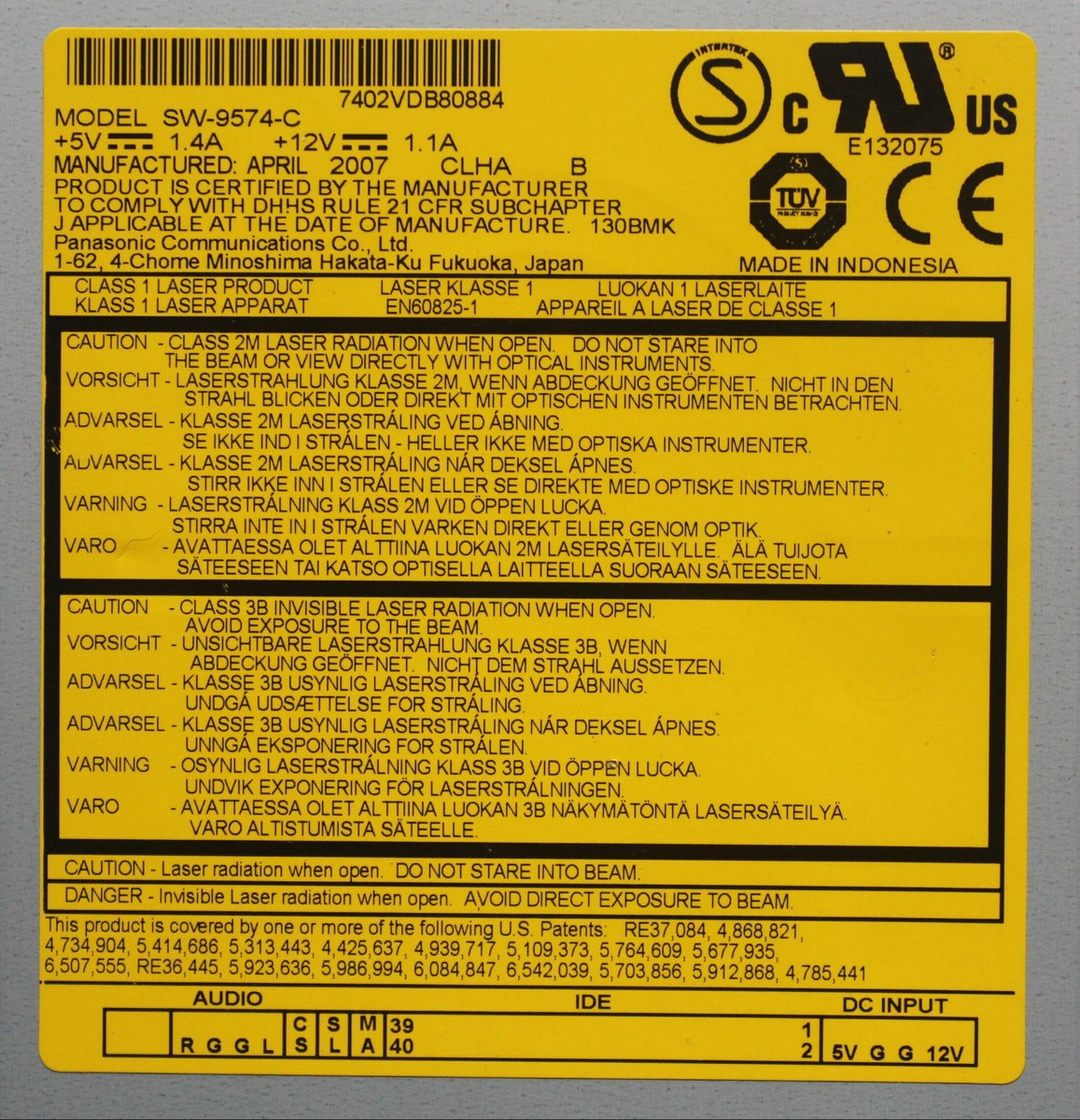 Panasonic SW-9574-C IDE Desktop DVD-RAM RW Burner | 8x | CD