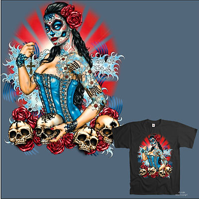 T-Shirt Tattoo Gothic Mexican style dia de muerte Skull Oldschool *1011 grau