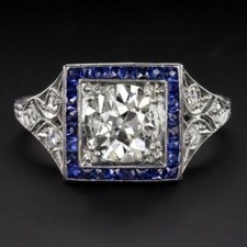 2Ct White Round CZ Square Halo Vintage Engagement Ring 925 Sterling Silver