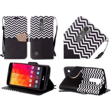 Cartera con diseño de tarjeta de crédito brillante de cuero PU Magna para LG Volt 2 - Chevron negro