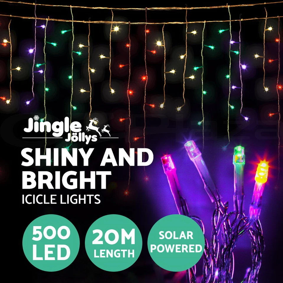 Jingle Jollys Christmas String Lights Icicle Light 500LED Solar Powered 2 Colour