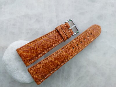 22mm/18mm Genuine Cognac Ostrich Leather Padded Watch Strap Band
