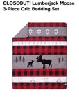 NEW Woodsy Mama Baby Moose Woods RED GRAY 3Piece Crib Bedding Set — photo 5