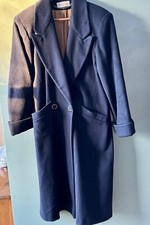 Ashley Scott 100% Wool Coat Maxi Long Pea Trench Jacket Navy Vintage PS/M